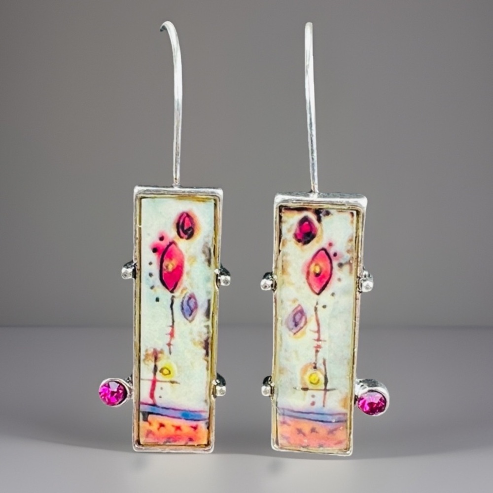 Beautiful Silvertone Rectangular Shape Long Dangl… - image 1